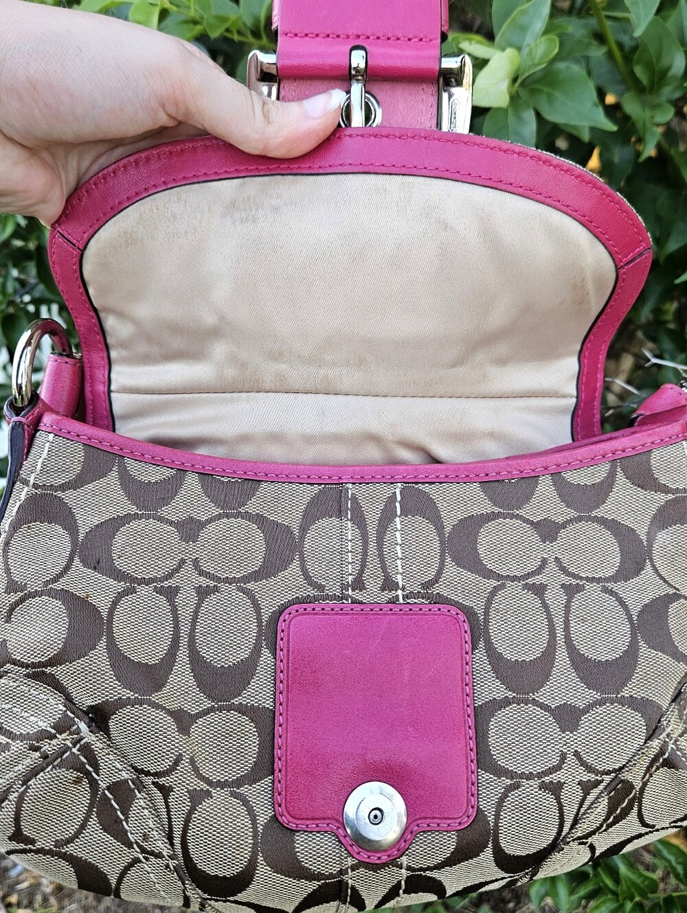 Coach Soho Mini Flap Bag 11860 Pink Fuchsia Signature Canvas Y2K Buckle - Picture 10 of 14